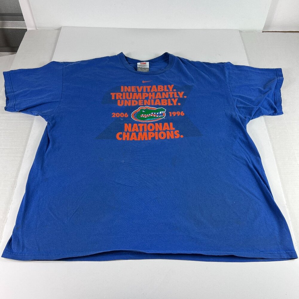 Y2K Nike Florida Gators National Champs Shirt Extra Large Blue Faded Stained Tee